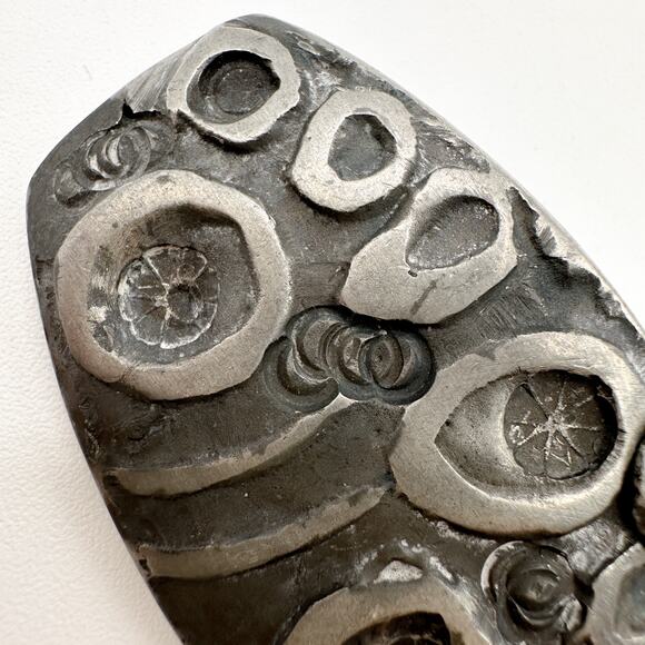 Brutalist Egg-Shape Pewter Brooch | Antique Sterling Silver Celtic Shield Brooch - Picture 4 of 13